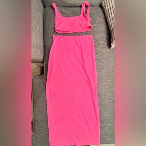 Show Me Your Mumu hot pink rib top and maxi skirt